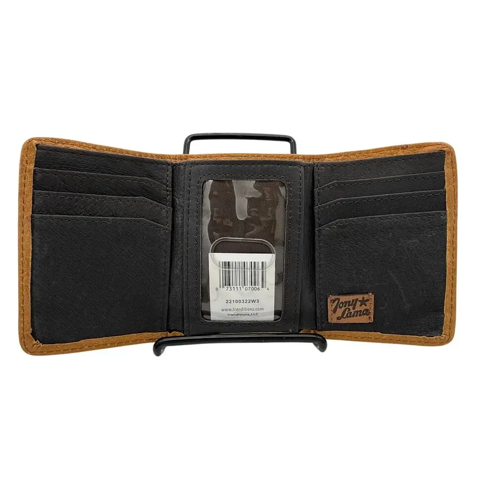 Tony Lama Trifold Wallet Mens Genuine Ostrich Leather RFID Tan Brown Western